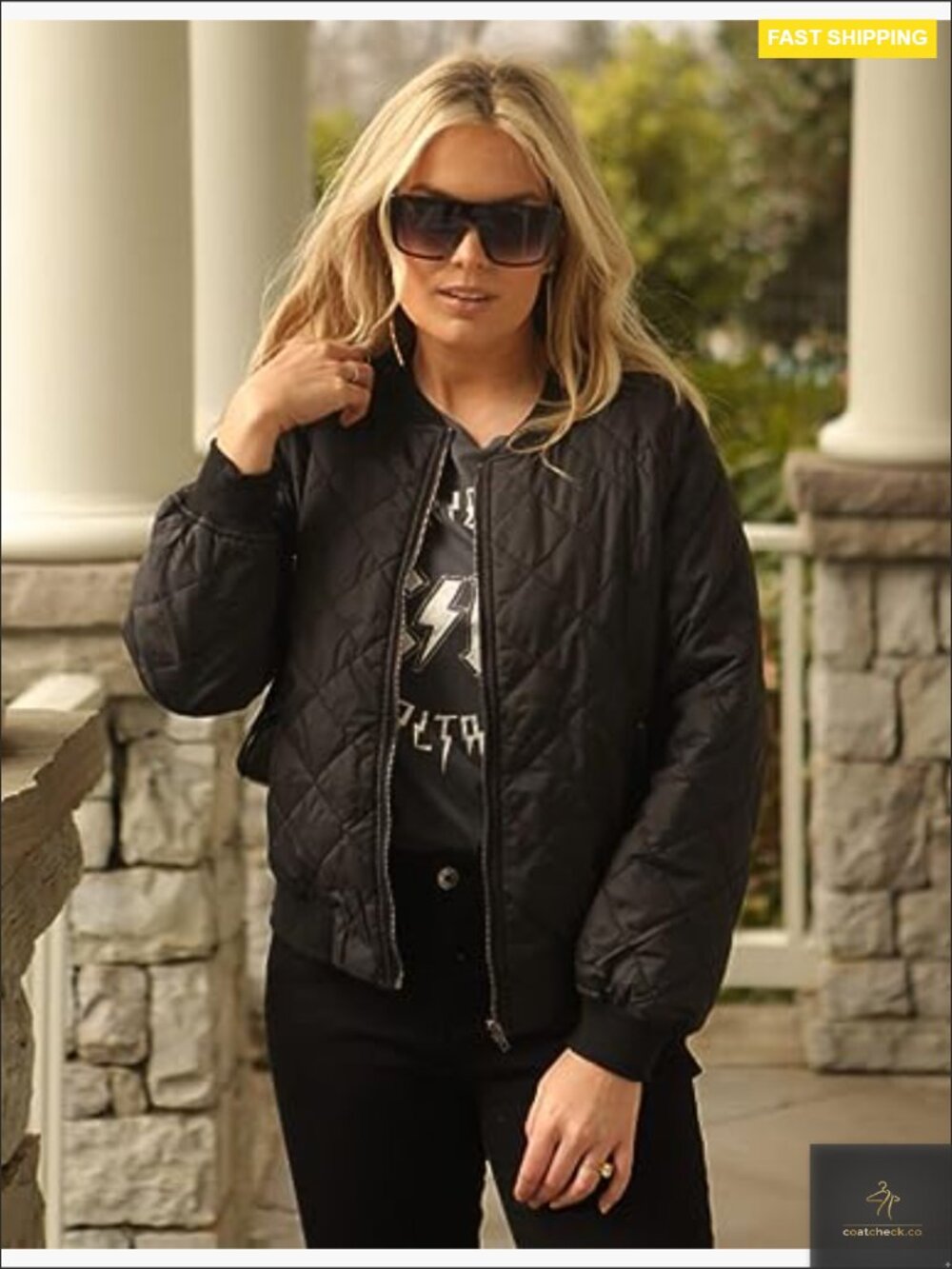Quilted Bomber Jacket Zip Up Lightweight Casual Coat with Pockets Long Sleeve - Picture 4 of 6